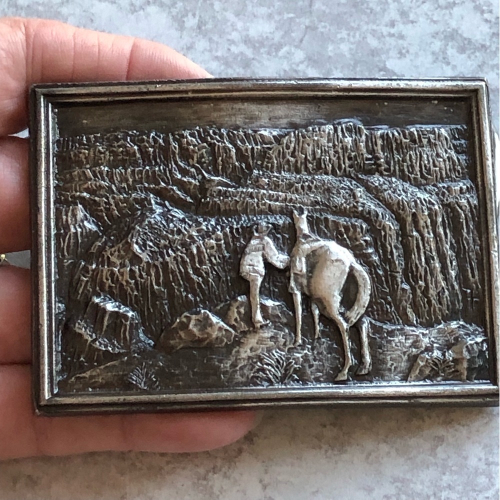 Bergamot Belt Buckle Brass 1977 Horses Mountain Western
